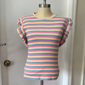 Colorful Striped Ruffle Sleeve Top